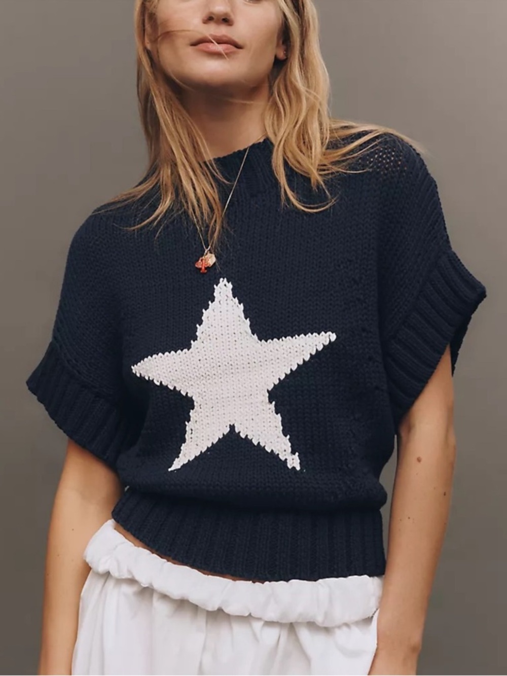 MAEVE for ANTHROPOLOGIE Pippa Star Mock Neck Sweater Top Navy and‎ White